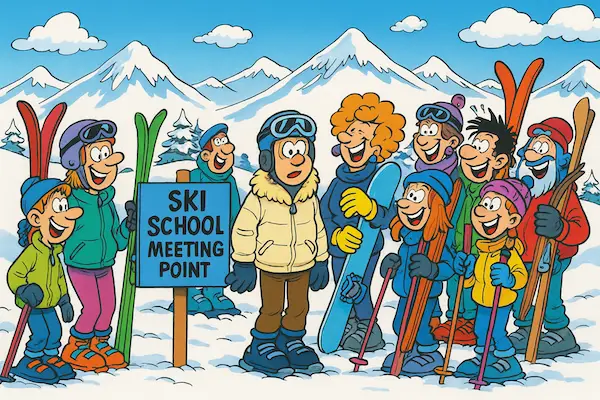 Ski school meeting point on the snow front