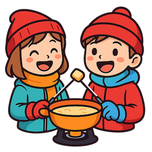 Bambini con le ciaspole che partecipano all’escursione con fonduta a Monginevro.