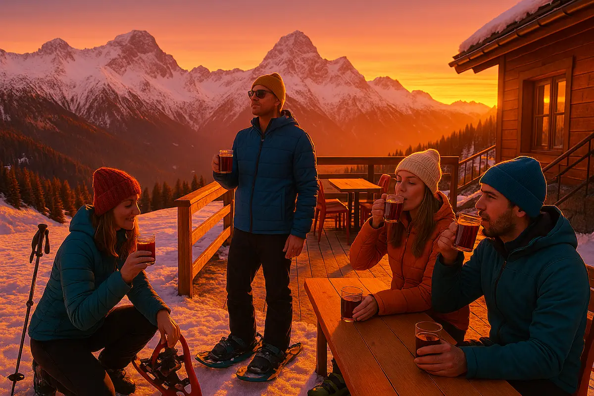 Italian lunch break on a sunny terrace in Sestriere in the Via Lattea